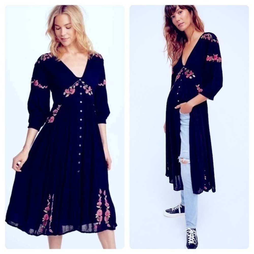FREE PEOPLE a day Glow Embroidered Midi Dress Duster